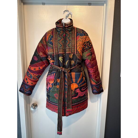 Farm Rio Crazy Mix Reversible Jaguar Floral Puffer Jacket M EUC - Picture 2 of 10